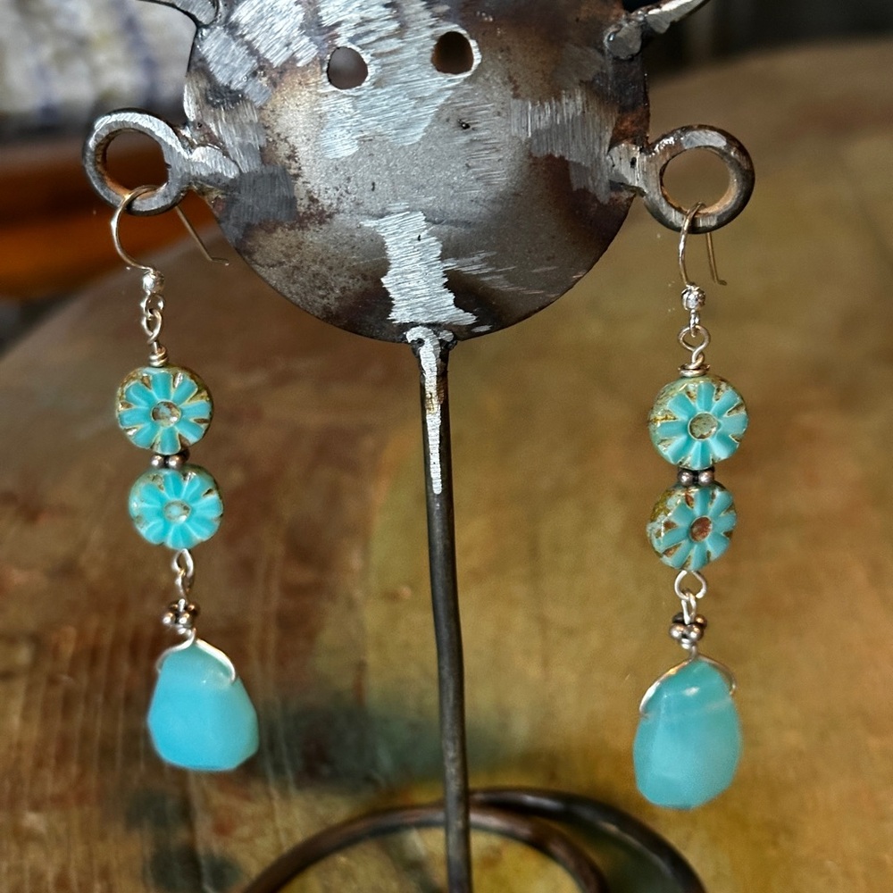 Turquoise Floral Drop Earrings - Women Jewelry